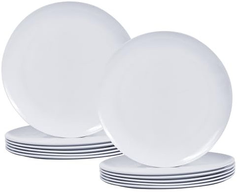 Gofunfun White Melamine Dinner Plates,12pcs Dishes Set,10inch Lightweight Round Plates,Scratch Resistant Unbreakable Serving Dishes,White