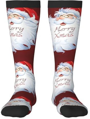 Weihnachtsstrümpfe für Damen und Herren, atmungsaktiv, bequem, lässig, bedruckt, Polyester, Outdoor, Wandern, Spazierengehen, 2 Schwarz, 1, Einheitsgröße