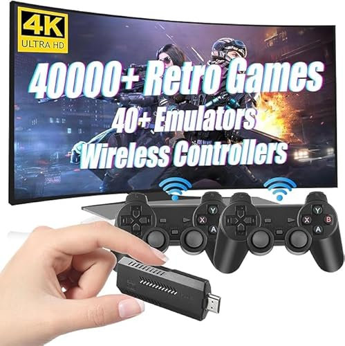 HARDISK Console rétro Pro 4K HDMI portable Connectable à la TV + de 25 000 jeux préinstallés USB HD 64 Go Arcade 2 télécommandes sans fil 2,4 GHz Console configurée et facile à utiliser