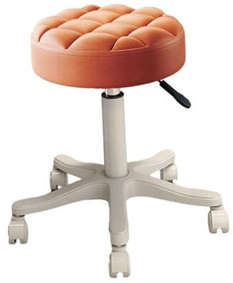 Höhenverstellbarer runder Rollhocker für Arbeit und Arbeitsstuhl, Drehstuhl für Büro, Friseurladen und Spa, Orange