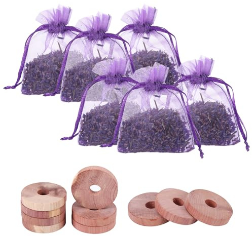 6 Stück Lavendelsäckchen mit 10 Zedernholz, Duftbeutel Lavendel Natur für Kleiderschrank, Geschenkset mit Lavendelblüten, Dekorative Lavendelsäckchen für Zuhause & Reise