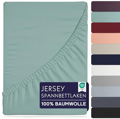 BRB Home Spannbettlaken 90x200cm - Spannbetttuch für Dicke Matratzen bis zu 27 cm 100% Baumwolle Oeko-TEX Zertifiziert Bettlaken Jersey Bettware Bettbezug für Boxspringbett (Grün - 90x200)