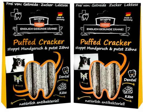 QCHEFS 2X Puffed Cracker Kaustange Hund gegen Zahnbelag Hunde Mundgeruch | Zur Zahnpflege, Als gepuffte Sticks mit Präbiotika-stoppt Mundgeruch