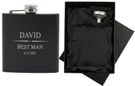 Petaca grabada personalizable, nombres y fechas personalizados, regalo de boda para padrinos de boda, padrino, Usher, acero inoxidable, 6 onzas