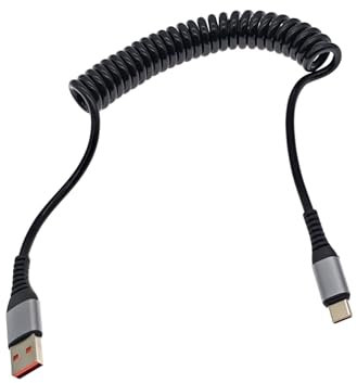 JZK Cavo a spirale da USB A a USB C per ricarica rapida per Apple CarPlay e Android Auto, cavo dati per caricabatteria da auto per iPhone serie 15 e 16 e per SAMSUNG/Xiaomi/OPPO/VIVO