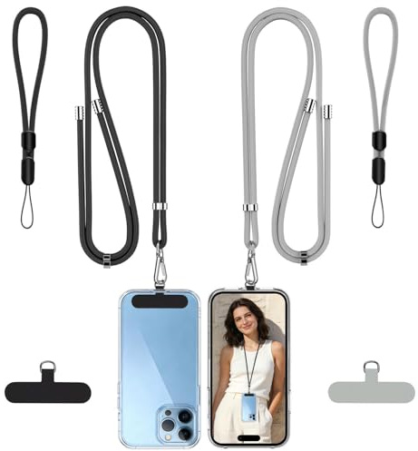 KixMalkinly Universal Phone Lanyard,2 Pcs Adjustable Nylon Neck Phone Strap Crossbody,2 Pcs Wrist Strap for Neck Strap Phone Lanyard and 4 Pcs Durable Patches Compatible with Most Smartphones