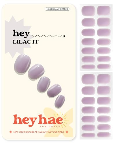 Heyhae Semi Cured Gel Nail Strips - Hey, Lilac It | Purple Jelly | Sun Cured No UV Light Needed, Salon Quality, Easy Apply & Remove | 28 Strips, Prep Pad Nail File Wooden Stick