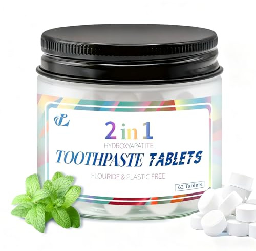 Toothpaste Tablets,62 Tabs,Chewable Toothpaste Tablet,2-in-1 Nano Hydroxyapatite,for Fresh Breath & Daily Cleaning,Fluoride-Free,Travel Friendly Jar (1)