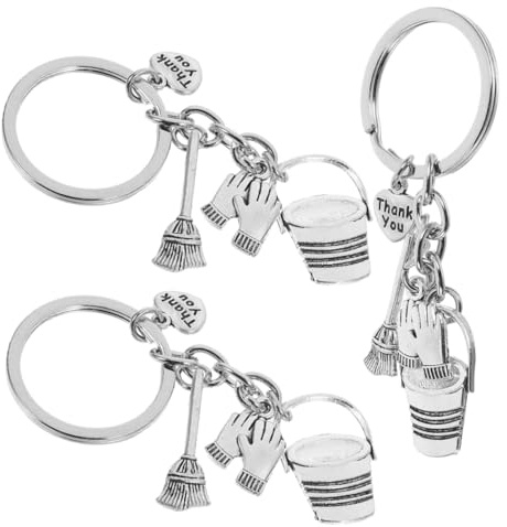 SHERCHPRY 3pcs Thank You Housekeeping Keychains with Bucket Broom Gloves Pendants Lightweight Appreciation Cleaning Professionals Expressive Engraved Message for Janitorial Staff