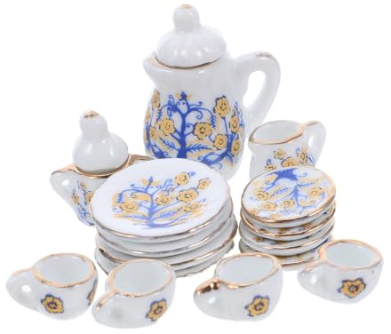 GARIOUANS Miniatura Juego de Té Porcelana con Patrón Floral Set Cerámico Compacto para Casa de Muñecas Accesorios para Cocina y Fiesta de Té Decoración Realista para Coleccionistas