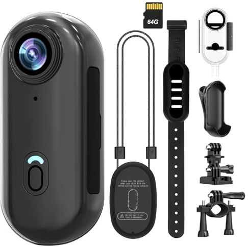 4K WIFI POV Action Body Camera 64GB, Thumb Size Mini Bodycam, Waterproof Magnetic Wearable Hand-free Portable Sports Action Cameras, Snapcam Mount Anywhere for Cycling, Skiing, Swimming, Walking