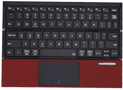Kikumi Foldable Bluetooth Keyboard with Touchpad PU Leather Cover Full Size Wireless Triple Folding Portable Keyboard for Phone Tablet Laptop PC