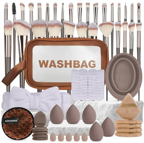 YYTECH 56 Stück Pinselset Makeup, Schminkpinsel Set, Pinsel Set Schmink, Make Up Brushes Set, Multifunktionales Kosmetikpinsel für Foundation Lidschatten, Highlights, Konturen, Puder (Kaffeebraun)