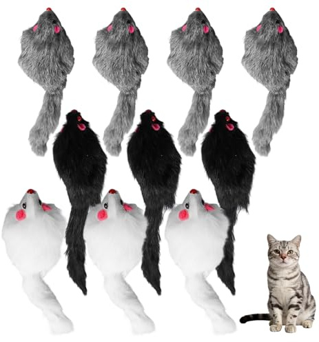 Juego de 10 ratones de juguete con piedra sonora empapada en hierba gatera, juguetes para gatos para todas las razas de gatos, los ingredientes son inofensivos. Paquete mixto de 10 unidades en tres