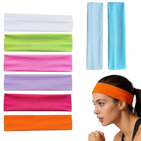 YRUHAN 8 Stück Haarband Damen, Yoga Haarbänder Frauen, Stirnband Damen Sport, Schweißabsorbierend und rutschfest, Atmungsaktiv und Hautfreundlich, Mehrere Farben, Geeignet für Yoga, Fitness