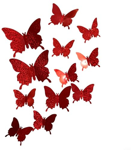 Calcomanías de pared de mariposa 3D para dormitorio, impermeables, calcomanías de jardín del Reino Unido, calcomanías de vinilo para pared, juego de decoración del hogar (rojo)