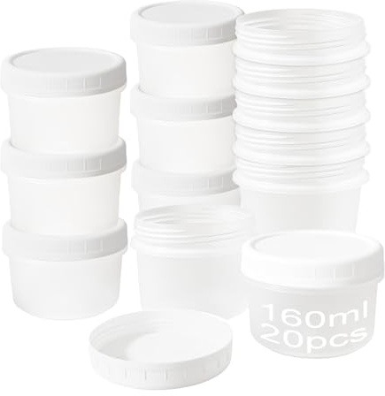 PDKKFF 20Pcs 5oz/160ml Small Food Containers with Lids, Reusable Stackable | Plastic Food Storage, Dishwasher & Microwave & Freezer Safe for Snacks Yogurt, DIY Craft