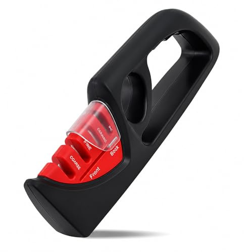 Tupenofif afilador de Cuchillos, afilador de Cuchillos y Tijeras Profesional Manual afila Cuchillos de Cocina Diamante cerámica Acero de tungsteno Base Antideslizante estación de Afilado Mango de