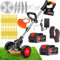 Débroussailleuse Electrique sans Fil 21V 4000Ah Coupe Bordure avec 2 Batterie et Chargeur Taille Bordure avec Roues & 3 Types De Lames,Légère à Faible Bruit pour La Coupe De Jardin, Pelouses Arbustes