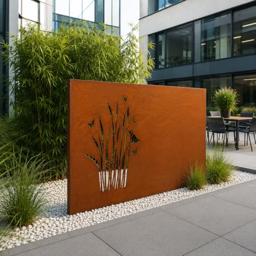 Zen Man Edelrost Garten Sichtschutz Metall 1mm Sichtschutzwand Rost Sichtschutzwand 032006-1 H75 * L150cm Handarbeit