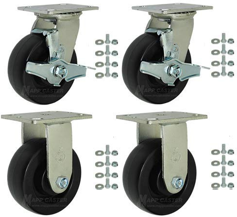 Mapp Caster BBQ Pit 5 Polyolefin Casters Kit with Mounting Hardware, 2,000 Lbs. Total Capacity (Resistant to Oils, Grease & Cleaning Solutions)