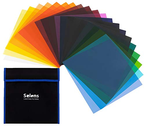 Selens 20pcs Color Gel Filter for Lighting Effect, 10x10 Inches Photography Color Correction Kit for Photo Video Studio, 20 Assorted Colors, Lighting Filters Transparent Color Sheet Filter Sheet Gels