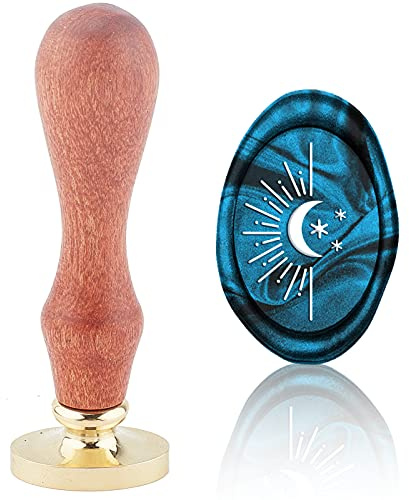 craspire Wax Seal Stamp Mond Und Sterne, Ovaler Siegelstempelkopf Mit Holzgriff Für Hochzeitseinladungskarte Flasche Geschenk Geschäft Danke