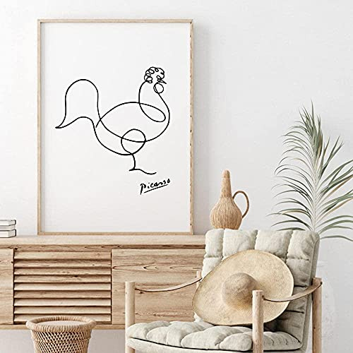CloudShang Picasso Hahn Poster Picasso inspiriert Single Line Wand Bilder Picasso Sketch Line Poster Moderne Tier Strichzeichnung Kunstdrucke Wohnzimmer Schlafzimmer Dekor J06131 40x55cm/Kein Rahmen