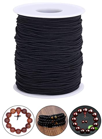 TSKDKIT 0.8mm Elastic Cord - Black Elasticated Thread for Jewelry Making, Bracelet, Beading, Craft (Elastic String Roll)