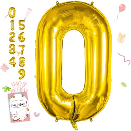 Smlpuame 102cm Folienballon Zahlen Luftballon 0-9 Geburtstag Golden Große 0 Ballons für Geburtstagsfeier Feierdekorationen, Heliumfolien Zahlenballons für Hochzeitstag