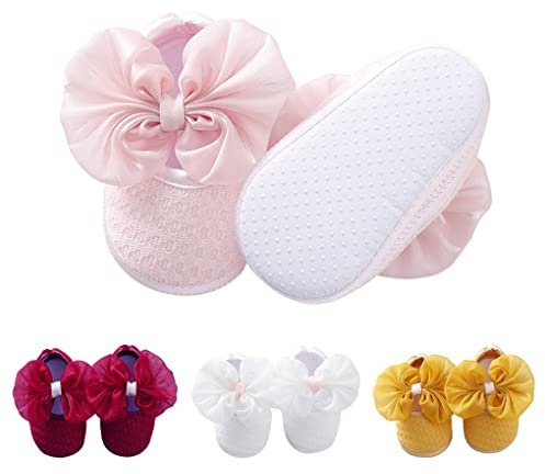 ACMEDE Scarpe da Battesimo Neonata 4 Paia Principessa Bowknot Scarpe con Suola Morbida Antiscivolo Ballerine Bimba Scarpe Primi Passi per Bambina (6-12 Mesi)