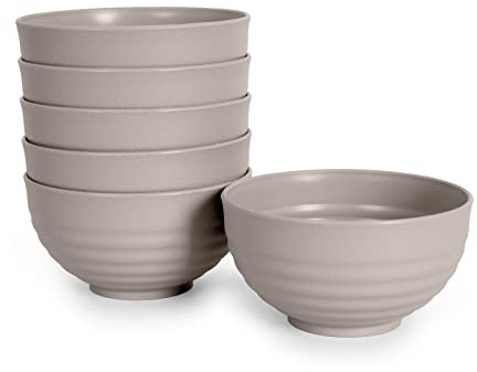 Juego de 6 Cuencos Classic de Plástico Duro Reutilizables e Irrompibles para Aperitivos, Postres Fiestas y Eventos (540ML, Marron)