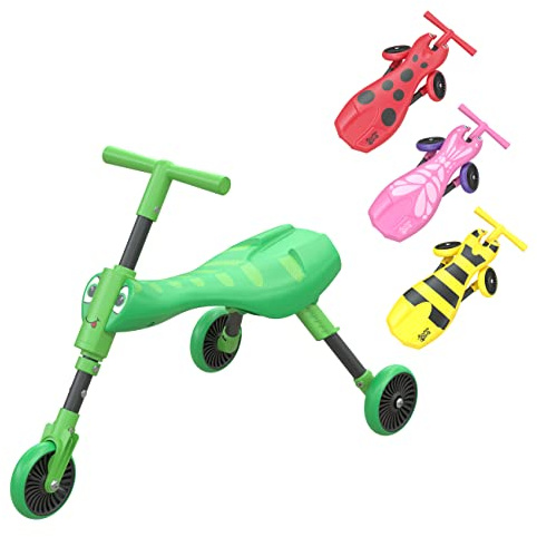 Scuttlebug 3-Wheel Foldable Ride-On Tricycle for 1+ Year Old Boys and Girls, Grasshopper Trike, Antennae Handlebar, Develop Your Toddler’s Balance and Motor Skills, Fun with No Surface Scratches