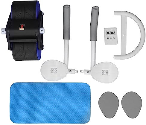 Marhynchus Bauchroller mit Ellenbogenstütze, Doppelrad-Design für Rumpfkrafttraining, Automatischer Rückprall, Timer-Funktion (Blau)