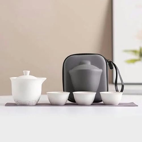 RAEF Service à thé de Voyage Portable Camping en Plein air, 1 Pot remplit 3 Tasses, Outil de préparation de thé, Service à thé Kung Fu Simple, Cadeau pour Les Amoureux de la Culture du thé