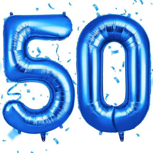 OFFCUP Palloncini Compleanno Blu 101 CM, Palloncino Numero 50, Foil Palloncini Numeri, Giganti Palloncini Numeri, Decorazioni Festa Compleanno, Gonfiabili Pallone per Anniversario