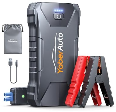YaberAuto Booster Avviamento Auto, 6000A Avviatore Emergenza per Auto/Moto (7.0L Benzina/5.5L Diesel), 12V Starter Batteria Portatile con Torcia,Uscita USB Rapida,10 Proteziones di Sicurezza