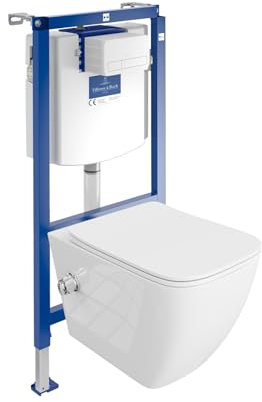 ViConnect H112 - Elemento da parete per WC da incasso con pannello di controllo + sospensione a parete per WC Parana, colore bianco, senza bordi, set completo, cassetta di risciacquo da incasso, set