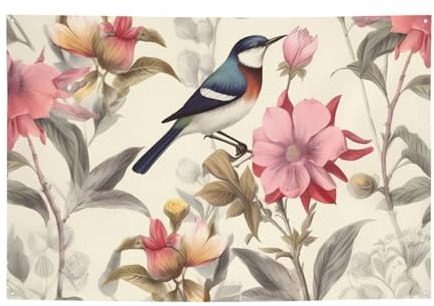 Große Banner, blanko, Vintage-Banner, Vogel und Blume, personalisierbar, 300D-Polyester, blanko, Partyschilder mit vier runden Metalllöchern, Banner für Lndoor, Outdoor-Party-Dekoration