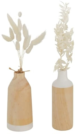 ReWu Vase Kaio 2er-Set aus Holz Weiß Natur Dekovasen Vasenset Blumenvase Modern Dekoration Wohndekoration Tischdekoration Blumenständer für Kunstblumen