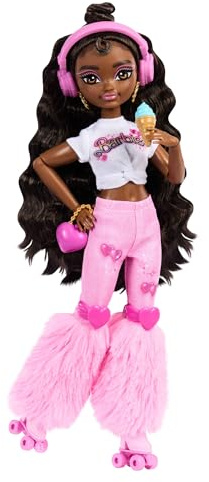 Barbie Dream Besties Doll and Accessories, Barbie Brooklyn” Posable Roller Skating Fashion Doll with Dark Brown Hair, 9 Music & Video Themed Pieces