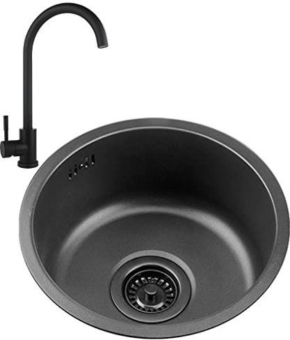 GODFSAHG Küchenspülen, Edelstahl-Einzelbecken, Bar-Vorbereitungsspüle mit Wasserhahn und Abfluss, Moderne Schwarze RV-Spüle für den Einsatz in Innen- und Außenküchen (Größe: 30 x 30 x 14 cm