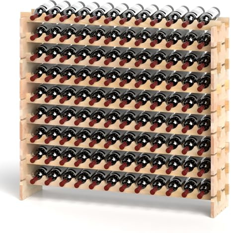 GOPLUS Weinregal stapelbar, Flaschenregal mit 9 Ebenen für 108 Flaschen, Flaschenhalter aus Kiefernholz, Weinständer Flaschenständer für Küchen, Bars & Weinkeller, Natur (für 108 Flaschen)