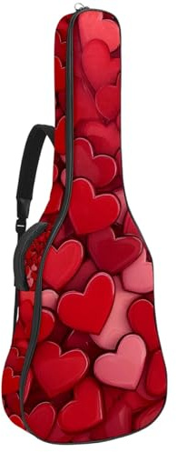 KengjuTesu 43 Zoll Akustikgitarre Softcase mit Rucksackgurt und 2 Taschen Rot Herzen Hintergrund, Keine Polsterung Rucksack Wasserdicht Oxford Tuch Bassgitarre Gigbag für Konzertgitarre, mehrfarbig,