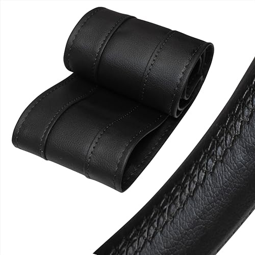Xkeribom Auto Lenkradbezug zum Nähen aus weichem Leder Sport Design Leder Lenkradhülle Lenkradschutz (Lenkraddurchmesser 37-38 cm) XLBG3NEU-L4 (Schwarz)