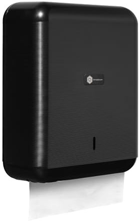 Dispensador de Papel secamanos, hasta 600 Toallas de Papel Zig Zag de Capacidad, Fabricado en ABS,Incluye Llave de Seguridad para reponer en baños públicos Color Negro
