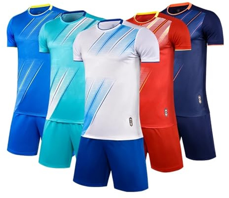 RenDiuJups Fotbollsset för män: Snabbtorkande andningsbara tröjor och shorts (himmelsblå, 2XS)