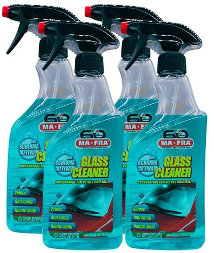 Detergente Spray GLASS CLEANER, Sgrassatore Per Vetri e Cristalli. Ideale Per La Pulizia Dei Vetri Auto, Migliora La Visibilità Alla Guida, Elimina Ditate e Tracce Di Smog 500ml (4 Spray)