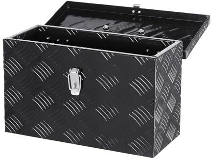 VEVOR Caja de Herramientas de Aluminio Resistente a Caja de Camioneta, con Diseño a Rayas, Asa Lateral y Superior, para Remolque, Camioneta, Autocaravana, 406 x 190 x 254 mm, Negro, Carga 20 kg