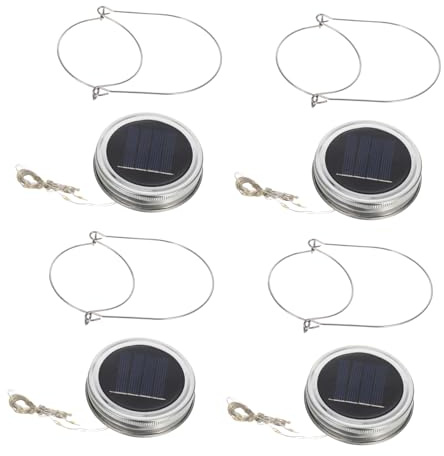 SEWACC 4 Sets 20led Solar Jar String Lamp Lids Warm White Copper Wire Lights for Garden Patio Outdoor Decoration